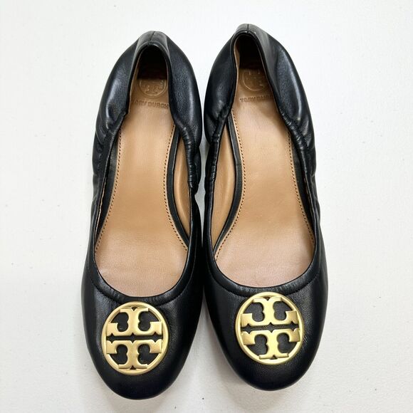 Tory Burch Women’s BENTON 2 BALLET SCRUNCH BACK Nappa Leather Size 8.5 BLACK - Picture 2 of 10